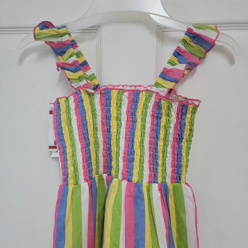 Zunie Girl A-Line Ruffled Straps Long Dress Multi Striped Size XS (4/5)